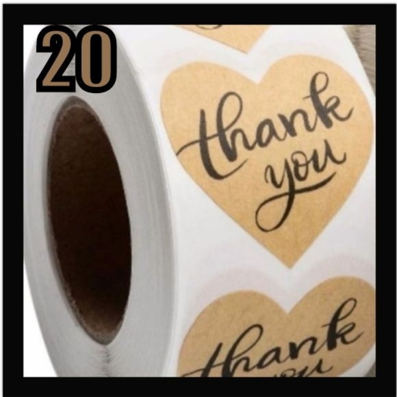 Other - (20) Heart Shaped Thank You Stickers Kraft Paper